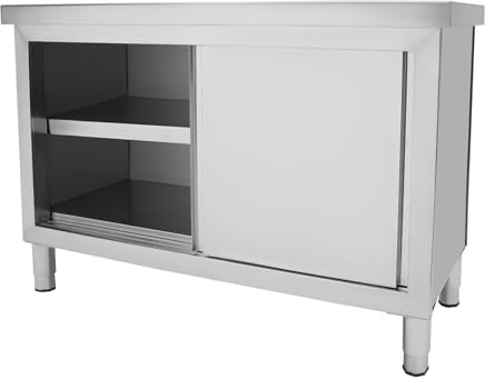 TaNeHaKi Arbetsskåp rostfritt stål, köksbord med skjutdörr, skjutdörrsskåp, köksbord, köksarbetsbord rostfritt stål (100 cm)
