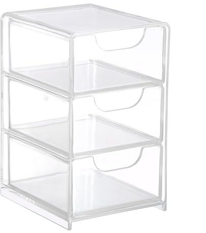 SUMTree petit organisateur de tiroirs en acrylique, Transparente | 3 tiroirs, Boîte de rangement pour accessoires de coiffure, 13×8×9cm