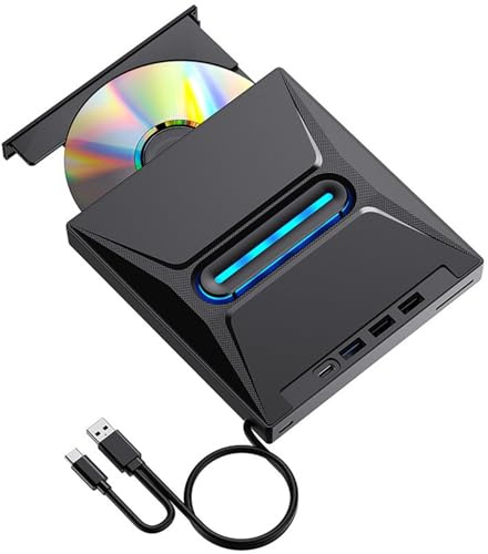 Paaruter Lecteur CD DVD Externe USB 3.0 Lecteur CD/DVD +/-RW Portable Haute Vitesse avec Lecteur de Carte SD, Graveur de CD ROM et Connexion USB-C