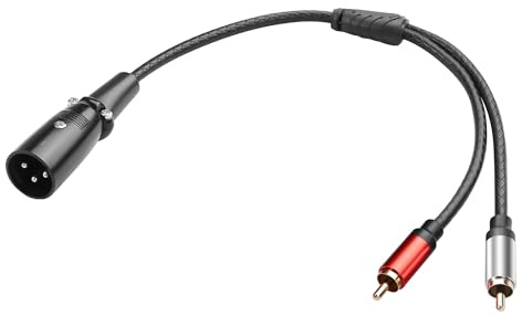 JSADZKJ Cable de audio simétrico XLR a 2RCA,cable adaptador XLR de 3 pines a doble RCA,cable de micrófono chapado en oro 2 RCA macho a X L R macho para micrófono,mixe-0,3 m/0,98pies (ángulo recto)