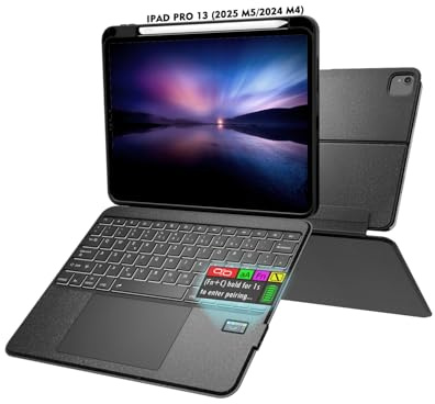 Doohoeek Tastatur Hülle mit LCD-Display für iPad Pro 13 Zoll 2025(M5)/2024(M4), Abnehmbare Bluetooth Wireless Keyboard Case Type Folio mit Hintergrundbeleuchtung&Multi-Touch Trackpad, QWERTZ