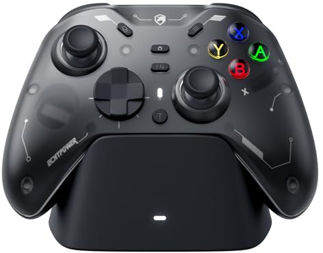 ECHTPower Wireless Game Controller for PC/Switch/Android/iOS, PC Gaming Controller with TMR Hall Joysticks/Dual Trigger, 4-Motor Vibration, ABXY Swap, Turbo/Back Buttons/1200mAh