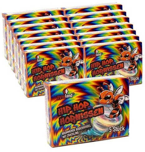 Pyroland Hip Hop Hornissen 75 Stück (15x5er), brummende Bodenwirbel mit Crackling, lustiges Jugendfeuerwerk für Silvester und Geburtstag