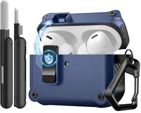 TiMOVO Custodia per Airpods Pro 3 (2025) con Clip di Sicurezza, Blu+Nero | Case Cover Rigida Protettiva Anticaduta per Apple AirPod Pro 3a Generazione con Gancio di Arrampicata e Kit di Pulizia