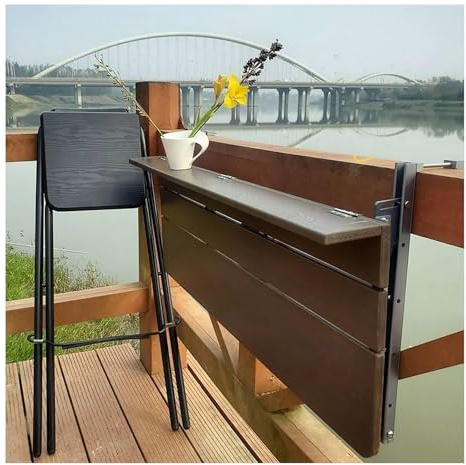 ZHENGQIAN Tavolo for ringhiera del balcone,Tavolino Sospeso Pieghevole e Regolabile in Altezza, for Balcone,Effetto Legno,Resistente alle intemperie(L80*w37cm/L31.5*W14.6IN)