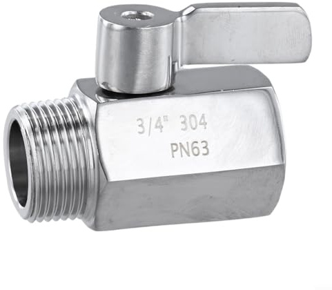 NiuLumea Válvula de cierre de manguera de jardín de acero inoxidable 304, GHT de 3/4 pulgadas para conector de bola resistente, sistemas de riego de encendido/apagado de cuarto de vuelta, BPA, plata