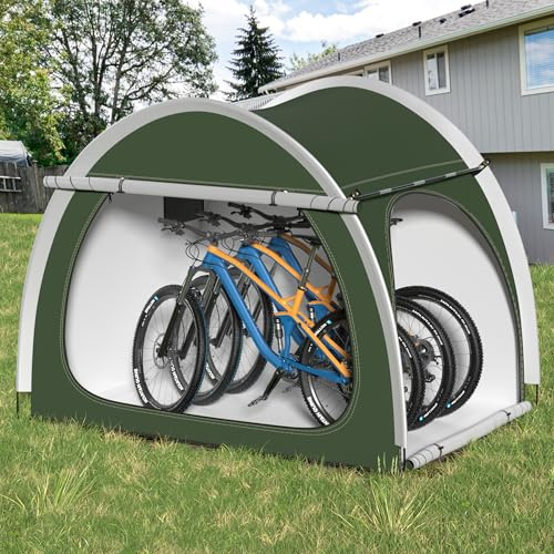 Bike Storage Tent for 3-4 Bikes, 210X150X165CM, Green | Waterproof Anti-UV Storage Tent Bicycle Motorcycle Shed Shelter