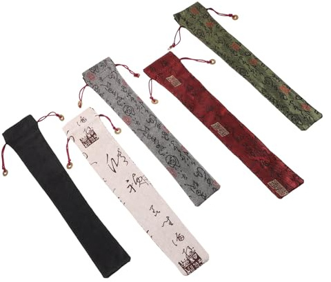 Angoily Fundas para Abanico Chino de Algodón y Lino 9-10 Pulgadas, Bolsa Plegable Tradicional Multicolor 5 Piezas, Funda Protectora Portátil para Abanico de Mano, Adecuado para Viajes