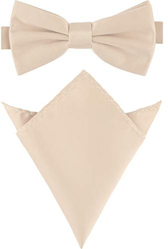 Ladeheid Herren Schmale Fliege & Einstecktuch Set M/P (12cm x 6cm, 22cm x 22cm, Ecru)