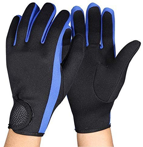Tauchhandschuhe Neopren-Neoprenanzüge Fünf Fingerhandschuhe Gleitschutz Flexibles Wärmematerial zum Schnorcheln Schwimmen Surfen Segeln(M-Schwatz Blau)