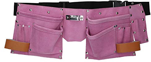 Pink Leather Tool Belt Builders Storage Pouch Tool Bag Holder 11 Pockets Loops