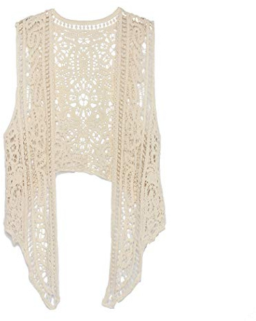 Berax Damen Bluse Lace Häkel Tops Weste Baumwolle Cardigan Hippie Häkeln Hohl Spitze Irregular Boho Weste Bluse (Beige)