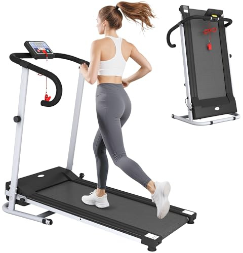 HOMCOM Folding Treadmill Walking Pad, Incline Electric Running Machine, 1-10km/h Portable Treadmill with LCD Monitor and Wheels, Grey