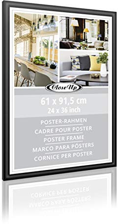 Close Up Posterrahmen 61 x 91,5 cm, Bilderrahmen aus MDF - Holzdekor - Holzoptik, Romantik-Design Abgerundeter Rahmen, schwarz