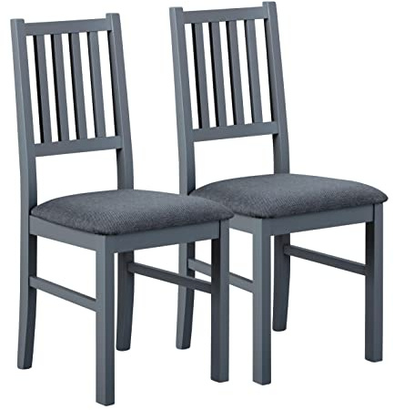 Inter Link - robuster Esszimmerstuhl - Landhausstil - 2er Set - Kiefer Massivholz - Grau - Luzerna 7.1, Grafit/Grau
