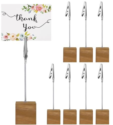 LZYMSZ 8 Stück Memo-Clip-Halter aus Holz, Bildhalter mit Clips, Holzsockel, Memo-Foto-Clip, Fotowürfel für Bilder mit Krokodilklemme (Holzsockel)