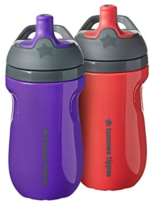 Tommee Tippee Insulated Sportee Water Bottle for Toddlers, Spill-Proof, 260ml, 12m Plus, Pack of 2, Purple and Raspberry