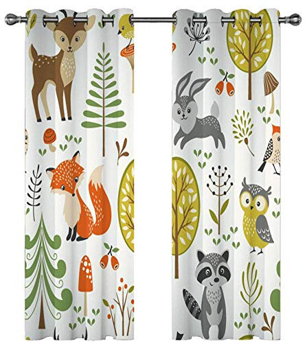 Fashionapple Cortinas Opacas Dibujos Animados de Animales del Bosque para niños Cortinas Térmicas Aislantes Frío Calor Reduccion Ruido Proteccion Intimidad para Hogar & Dormitorio Infantil 140x160cm