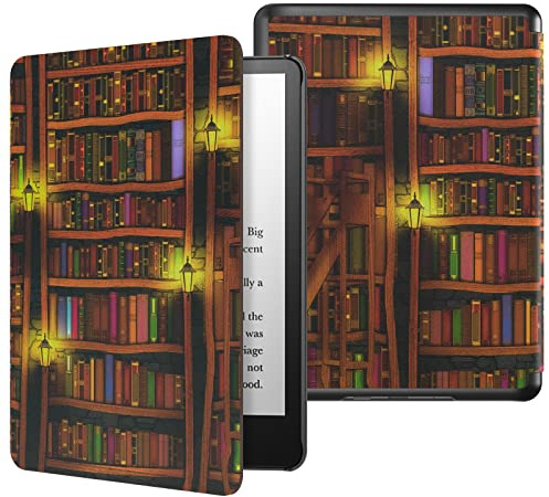 MoKo Hülle Kompatibel mit Kindle Paperwhite 11. Generation 2021, Dünne Leichte Tablet Schutzhülle mit Auto Schlaf/Aufwach PC Rücken für Kindle Paperwhite 6,8 Zoll, Signature Edition, Retro-Bibliothek
