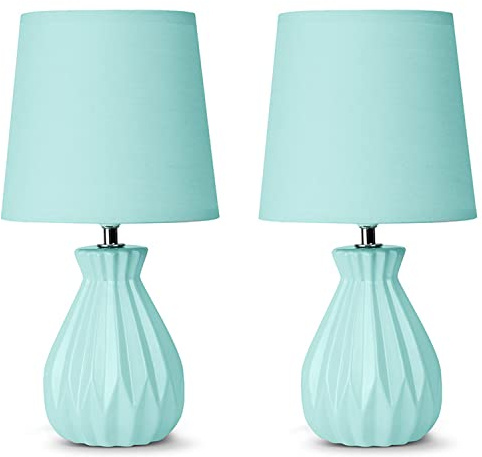 konsimo SOTER 2er Set Tischlampe - Schreibtischlampe für Wohnzimmer, Schlafzimmer und Flur - Tischleuchten Leselampe - Desk Lamp - Lampen Bürolampe - Minze - Keramik und Stoff Table Lamp