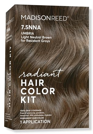 Madison Reed Radiant Hair Color Kit - 7.5NNA Light Neutral Brown (Umbria Brown), 100% Gray Hair Coverage Permanent Hair Dye for Resistant Grays | PPD-Free & Ammonia-Free, 1 Pack