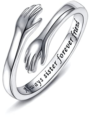 925 Sterling Silver-kramring för kvinnor, I Love You Forever ingraverad, present till mamma, syster eller vän. Smycke med öppna händer som symboliserar vänskap och kärlek.