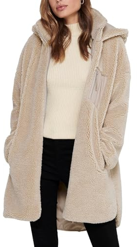 ONLY kvinnlig teddypäls kappa ONLSASCHA teddypäls kappa, Beige, M-L