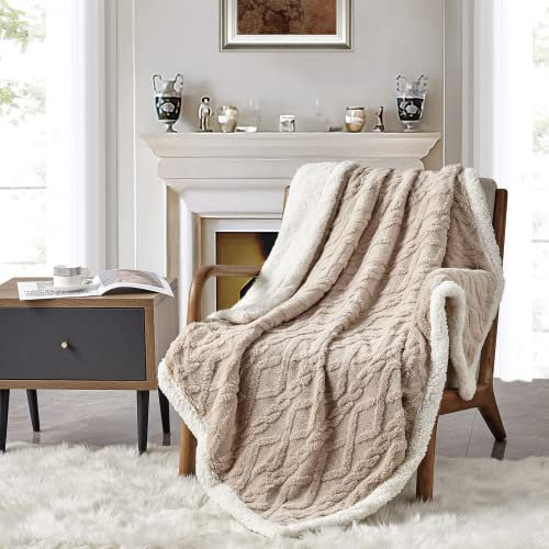 KASYLAN Sherpa Fleece Blankets Flannel Throw for Couch Sofa Throw Size -127x152cm Beige, Thick Cozy Warm Soft Blanket for Bed, Sofa, Camping Travel Blanket
