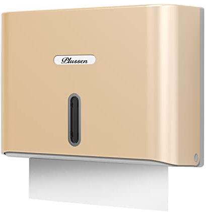 PLUSSEN Dispensador de toallas de papel montado en la pared, adhesivo sin taladrar, dispensador de toallas de mano multipliegue en C, dispensador de toallas de papel para baño, dorado