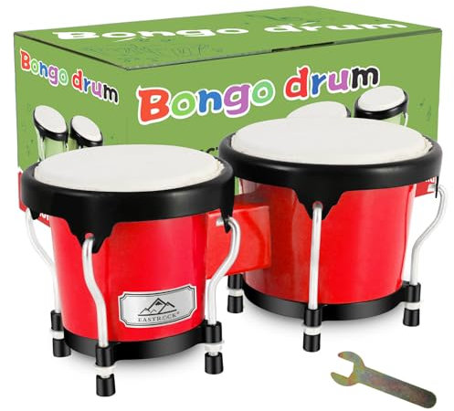 EastRock Bongo-Trommel, 10,2 cm und 12,7 cm, Set für Erwachsene, Anfänger, Percussion-Bongos-Trommel mit Stimmschlüssel (rot)