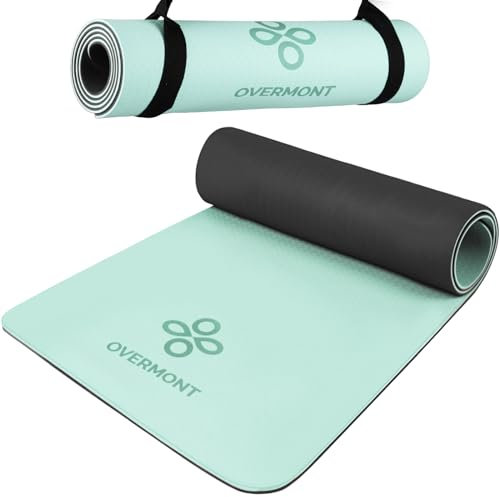 Overmont TPE Yogamatte 8MM Extra Dicke Gymnastikmatte Gepolstert Rutschfest Trainingsmatte mit Tragegurt 183 x 61cm Rutschfest für Fitness Pilates Gymnastik