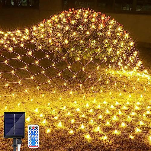 JIMACRO Lichternetz Solarleuchten Außen, 2m x 3m 192 LEDs Wasserdichte Lichterkette Netz mit 8 Modi, Fernbedienung, Baum Lichterkette für Garten Weihnachten Hochzeit Party Dekoration