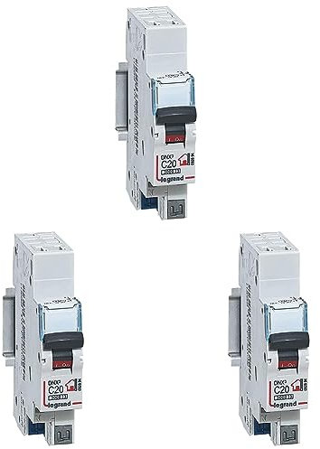 Legrand - Disjoncteur Phase + Neutre - 20A - bornes automatiques - 1 module (Lot de 3)