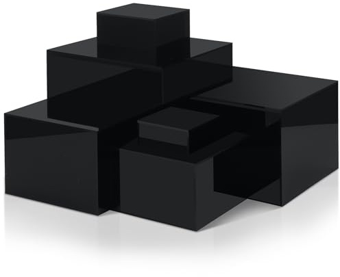 Geelin Acryl-Erhöhungen für Präsentationen, Würfelboxen, Aufsteller mit hohlen Böden, dekorativer Ständer für Schmuck, Süßigkeiten, Tischdekoration, 6 Größen (schwarz, 7,6 bis 20,3 cm, quadratisch), 6