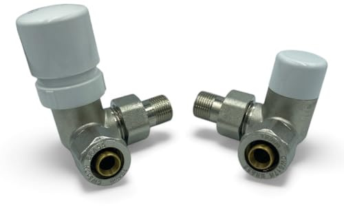 Valvole Termostatiche Angolari 3/8 x 16 Universali DX/SX HM in Ottone Nichelato con Adattatori Multistrato 16x1/2 – Kit Termosifone Dietro Porta