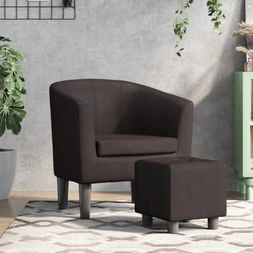 BAZZI Clubsessel mit Fußhocker Kunstleder Braun Loungesessel Sessel Clubsessel Cocktailsessel Sessel Wohnzimmer Kleiner Sessel Armlehnen Clubsessel Möbel Bürosessel