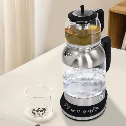 Bollitore elettrico doppio da 1800 W, bollitore elettrico in vetro, teiera portatile, bollitore per tè con regolazione della temperatura