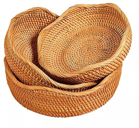 WRYSQBHJYB Bread Basket, Panier Rangement, Corbeille a Fruit en Rotin, Bols de Rangement TisséS, Porte-CléS Empilables for éTagèRe de Cuisine, Lot de 3