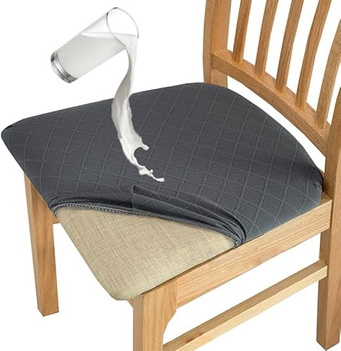 MOLVCE Jacquard Esszimmerstuhl Sitzbezüge 4er Set, TPU Laminiert Wasserdicht Stuhlhussen, Stretch Sitzkissenbezug Abnehmbare und Waschbare, Stuhlbezug für Küchen, Bankette, Hotel, Dunkelgrau