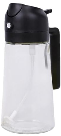 Pulverizador de aceite de vidrio 2 en 1, botella dispensadora de aceite de 470 ml, pulverizador de aceite fácil de rellenar para cocinar con diseño de niebla fina de gran angular, pulverizador de