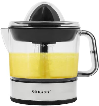 Citronpress, juicepress, elektrisk apelsinpress, juicepress, liten juicepress, 45 W, 700 ml, citruspress, elektrisk apelsinpress med 2 presskonar och aromlock