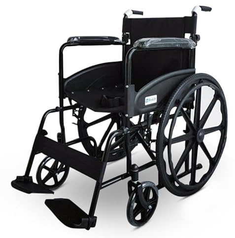 Self Propel Wheelchair - Black Steel Lightweight 15kg Self Propelled & Attendant Propel Wheelchair Parking Brakes 24 Rear Wheel Folding Removeable Leg Rest - Foldable Transit Travel Mobility Aid