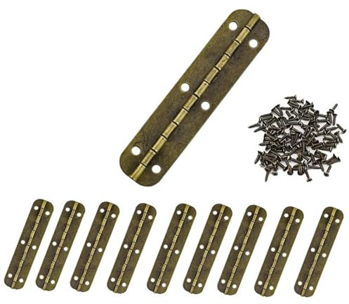 Vintage Bronze Mini Box Hinges 65x15mm, Decorative Jewelry Cabinet Hardware with 60 Screws, 10 Pack