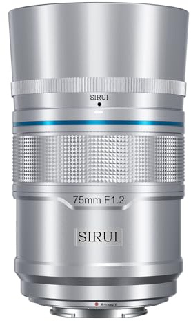 SIRUI Sniper 75mm F1.2 Grand Angle Autofocus APS-C Objectif pour X-T4, X-T5, X-H1, X-H2/H2S, X-T3, X-T30, X-S10 (Monture X, Argent)