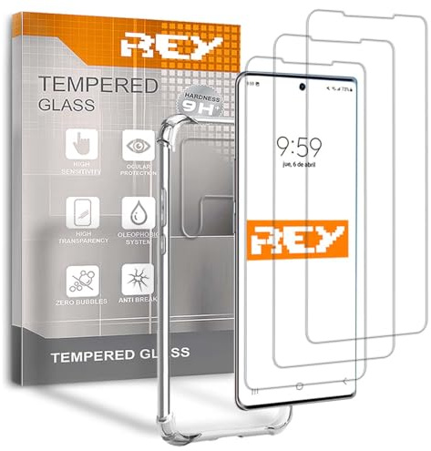 REY 3X Protector de Pantalla y Funda Anti-Shock para Samsung Galaxy S22 Ultra, Cristal Vidrio Templado y Silicona TPU de Alta Resistencia