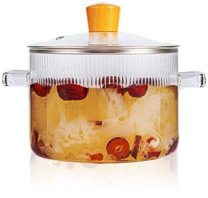 Recceng Glass Simmer Pot for Stove Top Potpourri, 1.8L(60 OZ) Clear Cooking Pots with Lids and Handles, Ribbed Glass Saucepan with Cover for Tea, Pot and Pan Cookware Saucepan Set