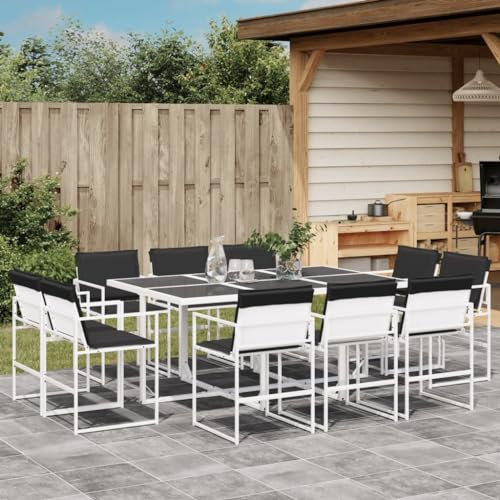 Somanki 11-TLG. Garten-Essgruppe mit Kissen Weiß Textilene, Esstisch Mit Stühlen Set, Gartenmöbel Sitzgruppe, Balkon Möbel, Gartenlounge Set, Terrassenmöbel, Balkonmöbel Set - 3295109