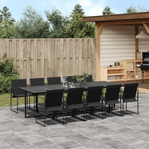 Somanki 11-TLG. Garten-Essgruppe Schwarz Textilene, Esstisch Mit Stühlen Set, Gartenmöbel Sitzgruppe, Balkon Möbel, Gartenlounge Set, Terrassenmöbel, Balkonmöbel Set - 3295121