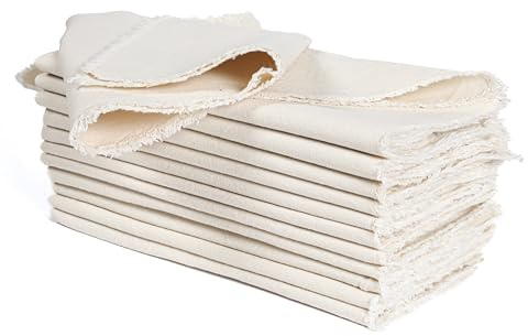 Stoffservietten, 100 % Baumwolle, ausgefranst, 45,7 x 45,7 cm, helles Flachs, 12 Stück
