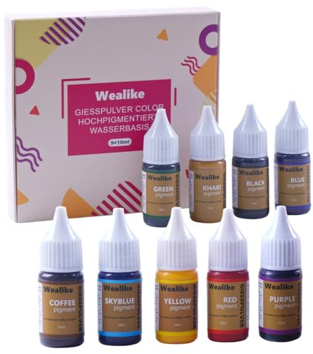 Wealike Pigment auf Wasserbasis 10ml x 9 Set Farbpigmente für Gießpulver | gips zum gießen